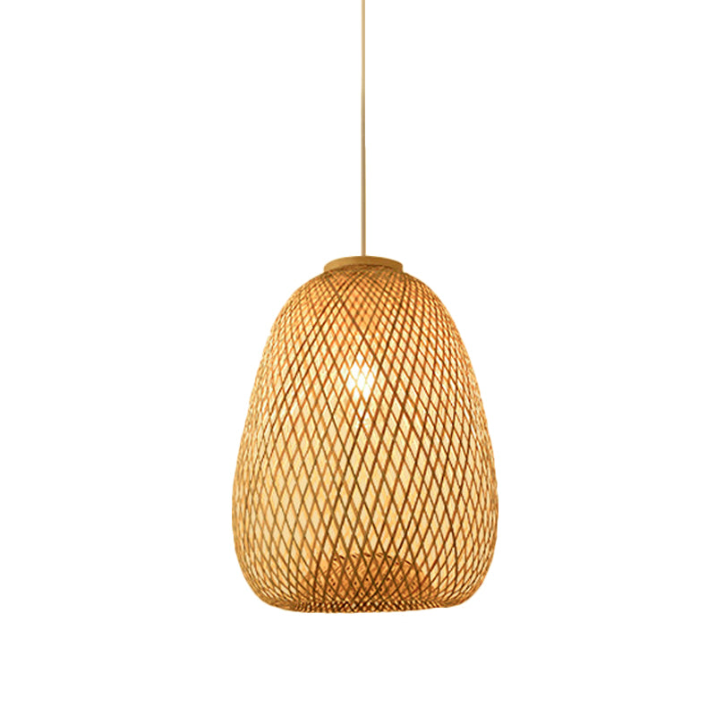 Asian Jug/Twisted/Globe Shaped Pendant Lamp Bamboo 1 Head Restaurant Suspended Lighting Fixture in Beige Beige H Clearhalo 'Ceiling Lights' 'Modern Pendants' 'Modern' 'Pendant Lights' 'Pendants' Lighting' 1958446
