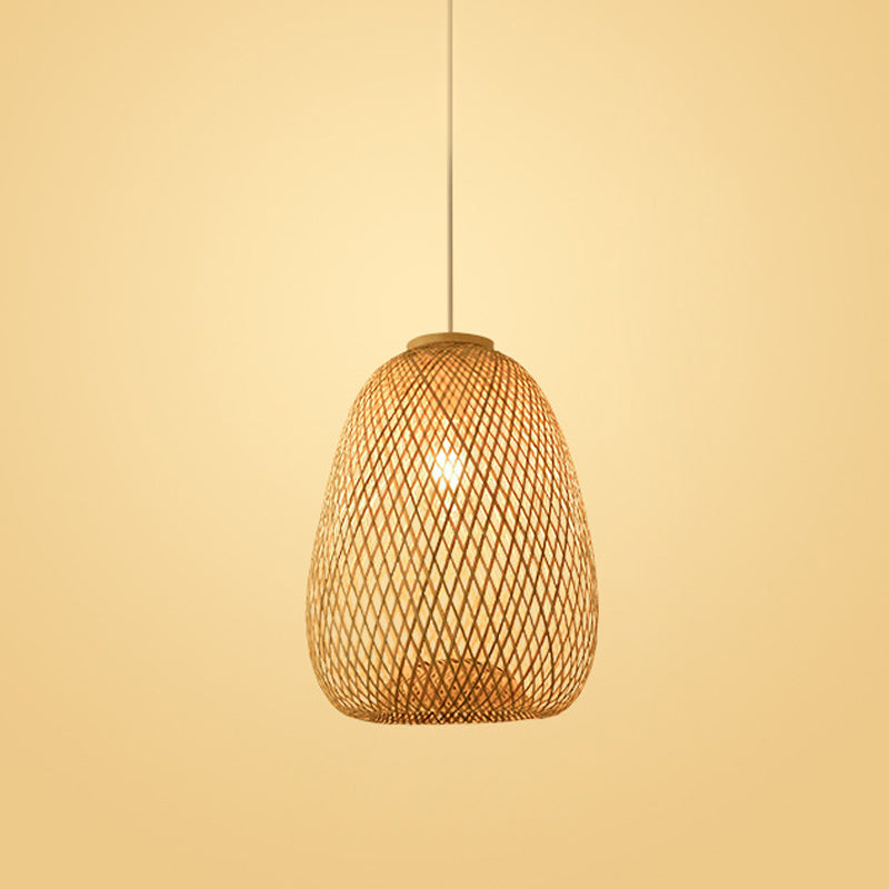 Asian Jug/Twisted/Globe Shaped Pendant Lamp Bamboo 1 Head Restaurant Suspended Lighting Fixture in Beige Clearhalo 'Ceiling Lights' 'Modern Pendants' 'Modern' 'Pendant Lights' 'Pendants' Lighting' 1958447