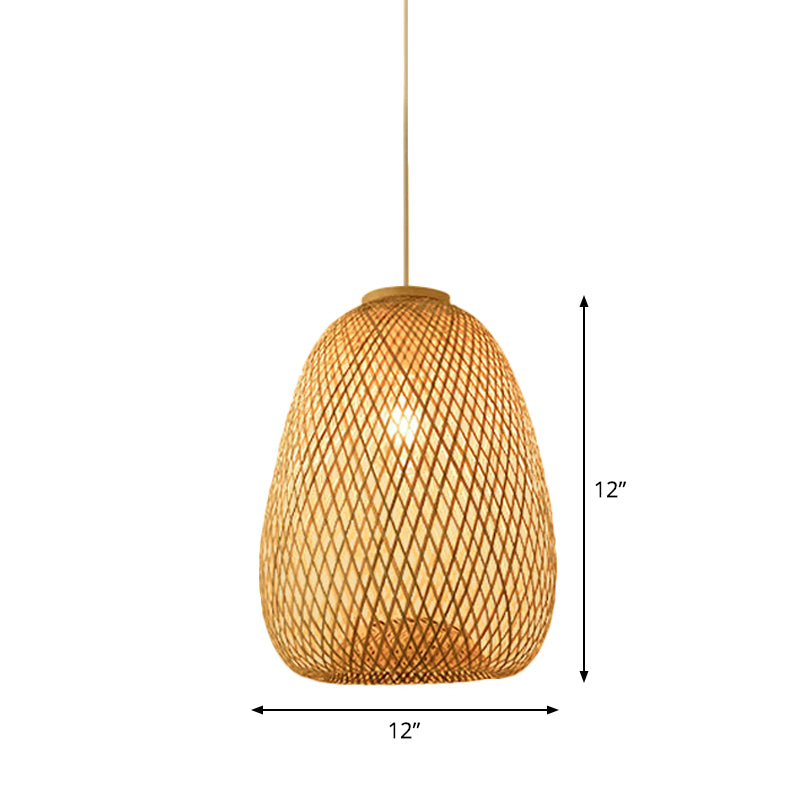 Asian Jug/Twisted/Globe Shaped Pendant Lamp Bamboo 1 Head Restaurant Suspended Lighting Fixture in Beige Clearhalo 'Ceiling Lights' 'Modern Pendants' 'Modern' 'Pendant Lights' 'Pendants' Lighting' 1958448