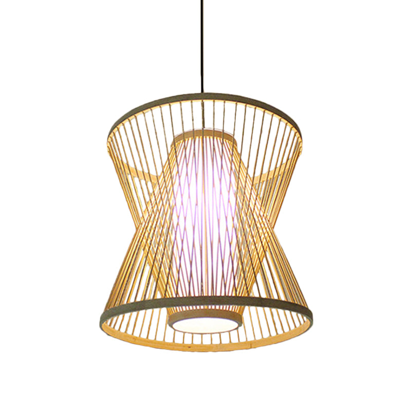 Funnel/Urn/Pear Ceiling Hang Light Asian Bamboo Single-Bulb Tearoom Hanging Pendant in Beige Beige E Clearhalo 'Ceiling Lights' 'Modern Pendants' 'Modern' 'Pendant Lights' 'Pendants' Lighting' 1958450