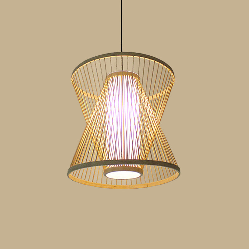 Funnel/Urn/Pear Ceiling Hang Light Asian Bamboo Single-Bulb Tearoom Hanging Pendant in Beige Clearhalo 'Ceiling Lights' 'Modern Pendants' 'Modern' 'Pendant Lights' 'Pendants' Lighting' 1958451