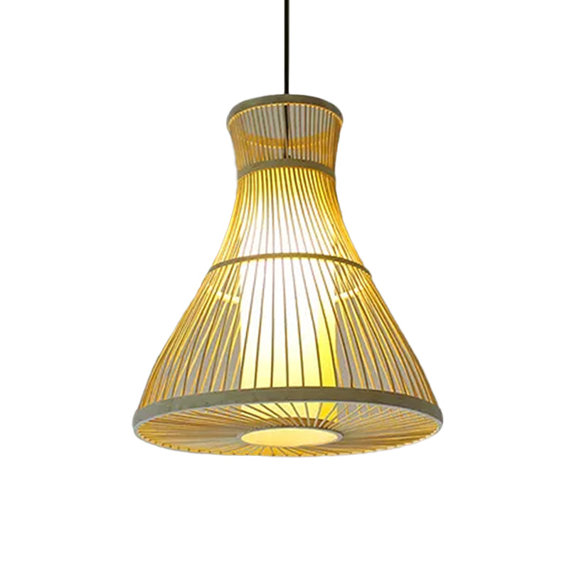 Funnel/Urn/Pear Ceiling Hang Light Asian Bamboo Single-Bulb Tearoom Hanging Pendant in Beige Clearhalo 'Ceiling Lights' 'Modern Pendants' 'Modern' 'Pendant Lights' 'Pendants' Lighting' 1958457
