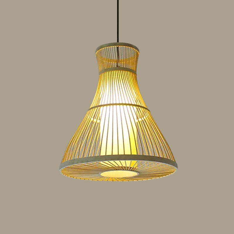 Funnel/Urn/Pear Ceiling Hang Light Asian Bamboo Single-Bulb Tearoom Hanging Pendant in Beige Clearhalo 'Ceiling Lights' 'Modern Pendants' 'Modern' 'Pendant Lights' 'Pendants' Lighting' 1958458