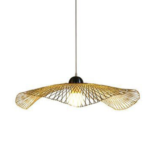 Asian Lotus Leaf Shape Pendant Lighting Bamboo 1 Bulb 14"/25.5"/41" Wide Restaurant Hanging Light Fixture in Beige Clearhalo 'Ceiling Lights' 'Modern Pendants' 'Modern' 'Pendant Lights' 'Pendants' Lighting' 1958477