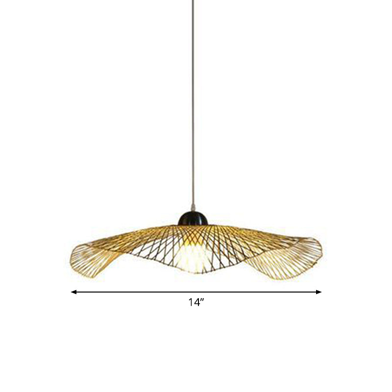 Asian Lotus Leaf Shape Pendant Lighting Bamboo 1 Bulb 14"/25.5"/41" Wide Restaurant Hanging Light Fixture in Beige Clearhalo 'Ceiling Lights' 'Modern Pendants' 'Modern' 'Pendant Lights' 'Pendants' Lighting' 1958479