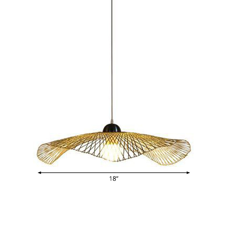 Asian Lotus Leaf Shape Pendant Lighting Bamboo 1 Bulb 14"/25.5"/41" Wide Restaurant Hanging Light Fixture in Beige Clearhalo 'Ceiling Lights' 'Modern Pendants' 'Modern' 'Pendant Lights' 'Pendants' Lighting' 1958480