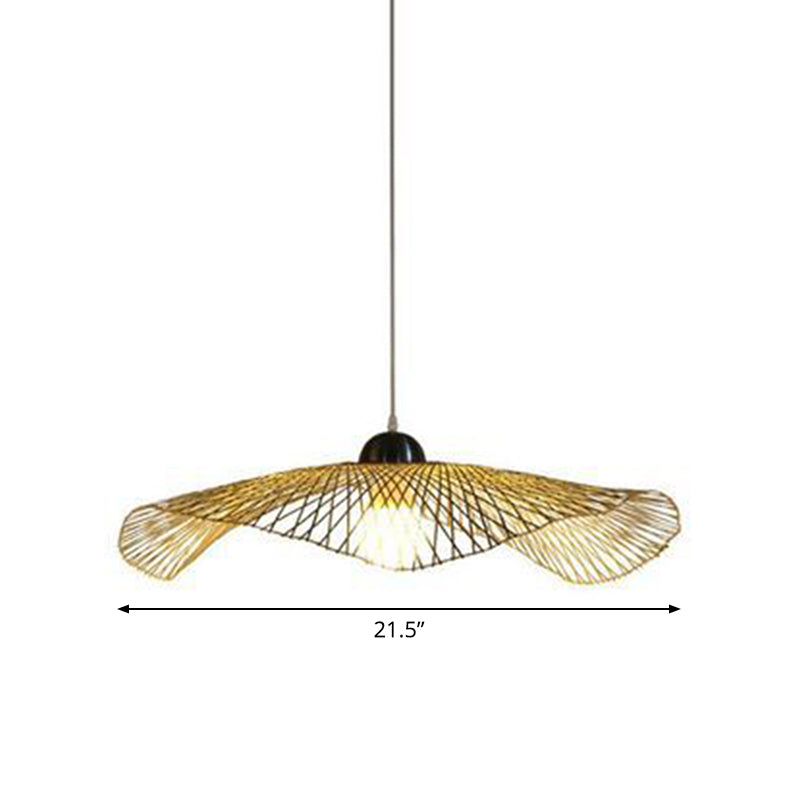 Asian Lotus Leaf Shape Pendant Lighting Bamboo 1 Bulb 14"/25.5"/41" Wide Restaurant Hanging Light Fixture in Beige Clearhalo 'Ceiling Lights' 'Modern Pendants' 'Modern' 'Pendant Lights' 'Pendants' Lighting' 1958481