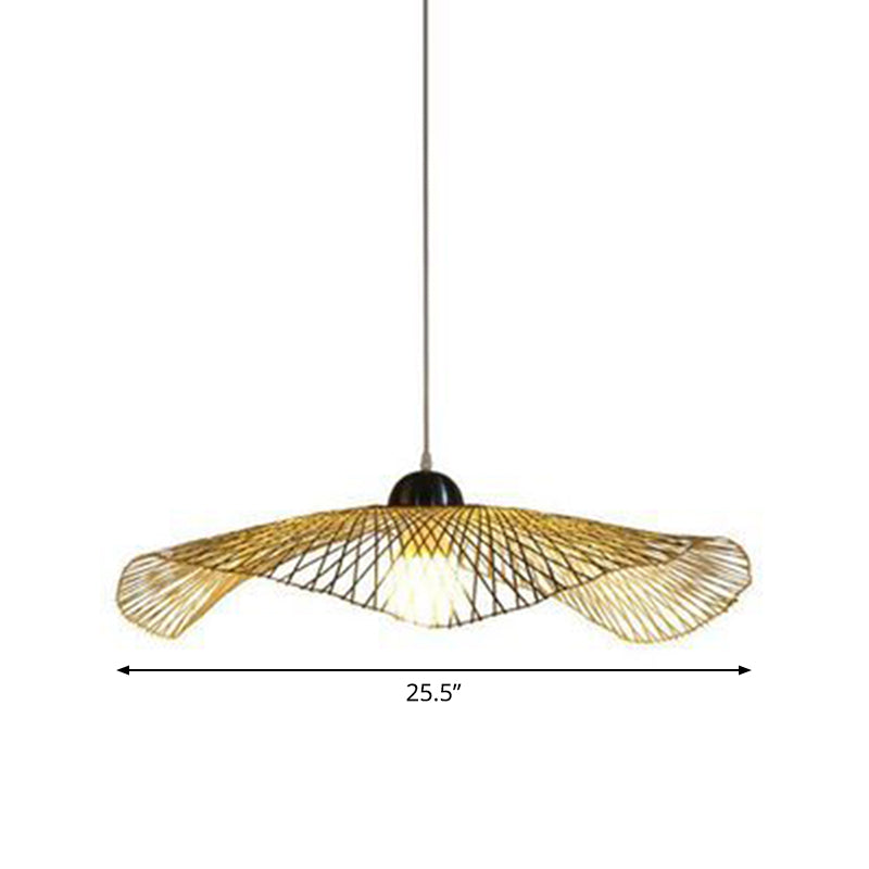 Asian Lotus Leaf Shape Pendant Lighting Bamboo 1 Bulb 14"/25.5"/41" Wide Restaurant Hanging Light Fixture in Beige Clearhalo 'Ceiling Lights' 'Modern Pendants' 'Modern' 'Pendant Lights' 'Pendants' Lighting' 1958482