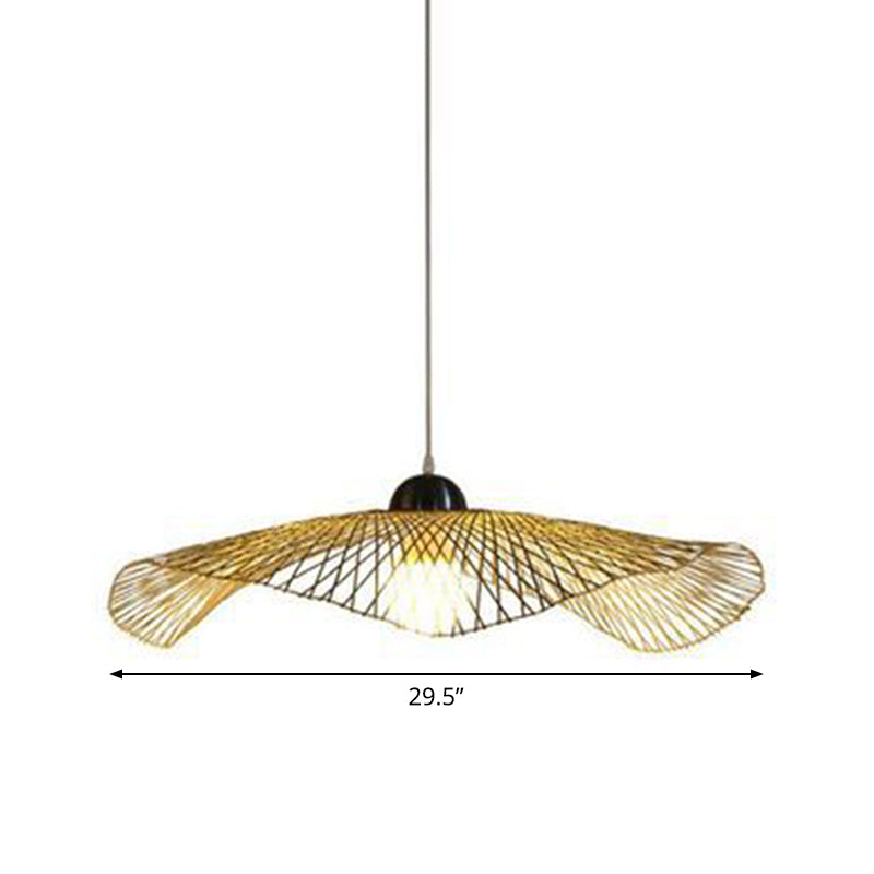 Asian Lotus Leaf Shape Pendant Lighting Bamboo 1 Bulb 14"/25.5"/41" Wide Restaurant Hanging Light Fixture in Beige Clearhalo 'Ceiling Lights' 'Modern Pendants' 'Modern' 'Pendant Lights' 'Pendants' Lighting' 1958483