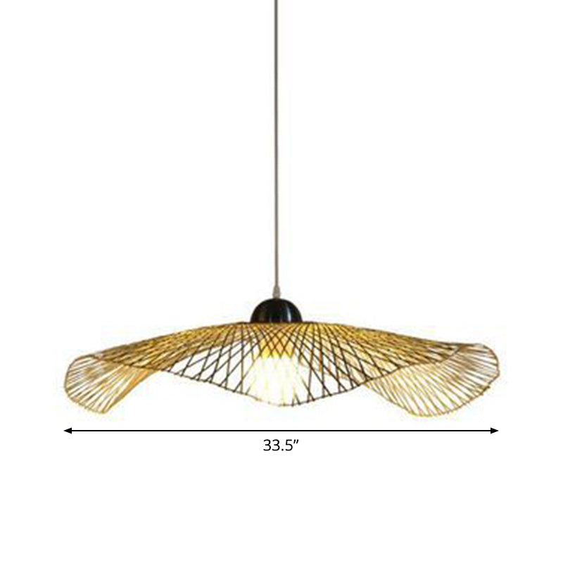 Asian Lotus Leaf Shape Pendant Lighting Bamboo 1 Bulb 14"/25.5"/41" Wide Restaurant Hanging Light Fixture in Beige Clearhalo 'Ceiling Lights' 'Modern Pendants' 'Modern' 'Pendant Lights' 'Pendants' Lighting' 1958484