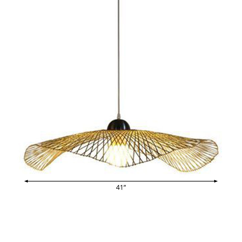 Asian Lotus Leaf Shape Pendant Lighting Bamboo 1 Bulb 14"/25.5"/41" Wide Restaurant Hanging Light Fixture in Beige Clearhalo 'Ceiling Lights' 'Modern Pendants' 'Modern' 'Pendant Lights' 'Pendants' Lighting' 1958485