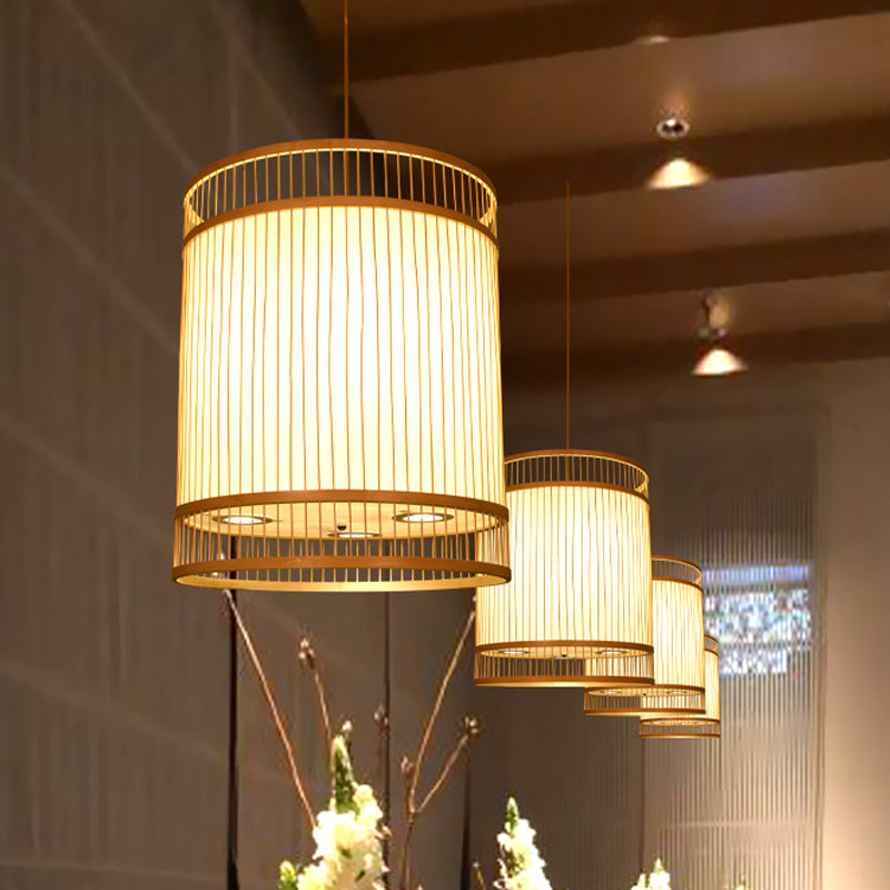 Beige Cylindrical Suspension Pendant Contemporary 1-Light Bamboo Ceiling Hang Lamp for Restaurant Clearhalo 'Ceiling Lights' 'Modern Pendants' 'Modern' 'Pendant Lights' 'Pendants' Lighting' 1958489