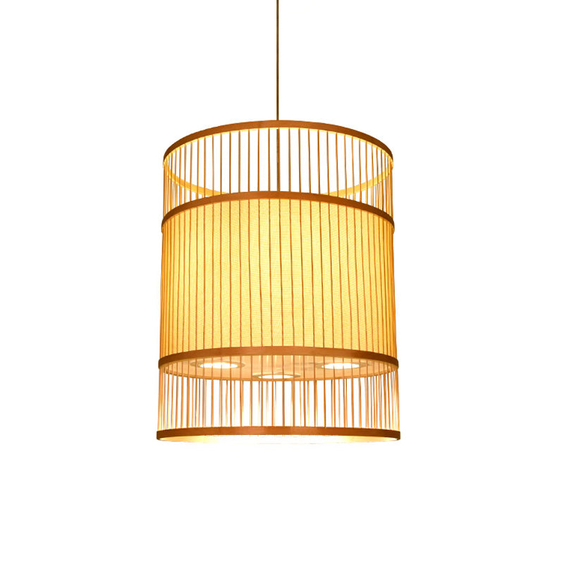 Beige Cylindrical Suspension Pendant Contemporary 1-Light Bamboo Ceiling Hang Lamp for Restaurant Clearhalo 'Ceiling Lights' 'Modern Pendants' 'Modern' 'Pendant Lights' 'Pendants' Lighting' 1958490