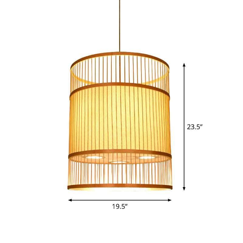 Beige Cylindrical Suspension Pendant Contemporary 1-Light Bamboo Ceiling Hang Lamp for Restaurant Clearhalo 'Ceiling Lights' 'Modern Pendants' 'Modern' 'Pendant Lights' 'Pendants' Lighting' 1958491