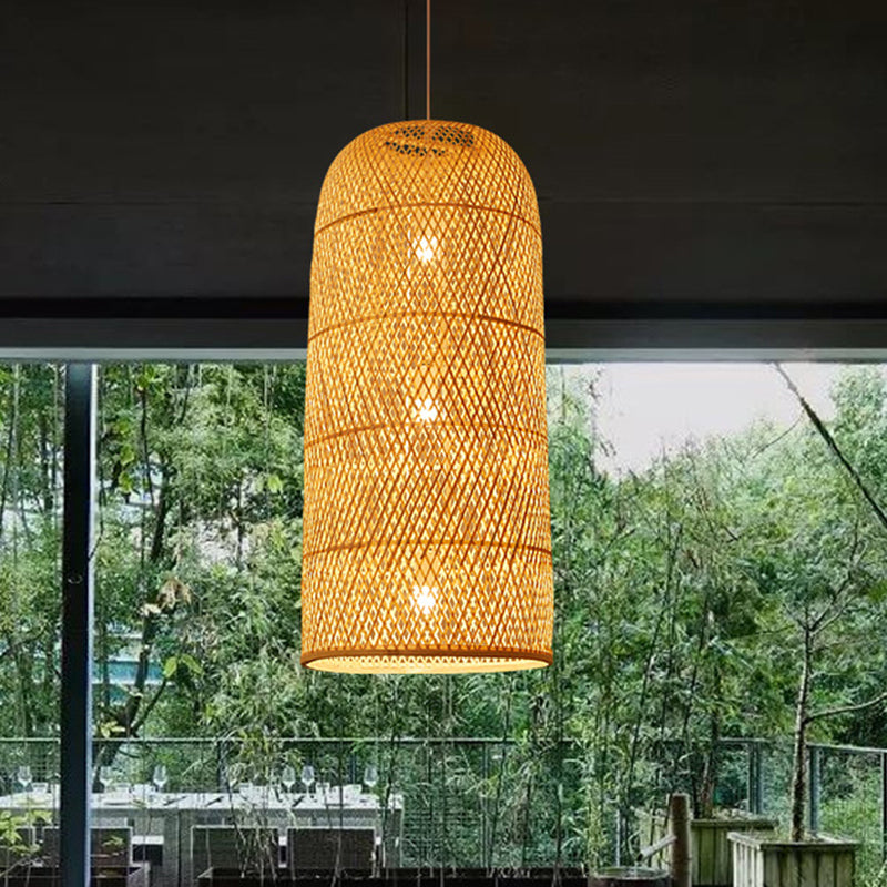 Bell/Bowl/Bottle Hallway Drop Pendant Criss-Cross Woven Bamboo Single-Bulb Asian Hanging Lamp in Beige Clearhalo 'Ceiling Lights' 'Modern Pendants' 'Modern' 'Pendant Lights' 'Pendants' Lighting' 1958493