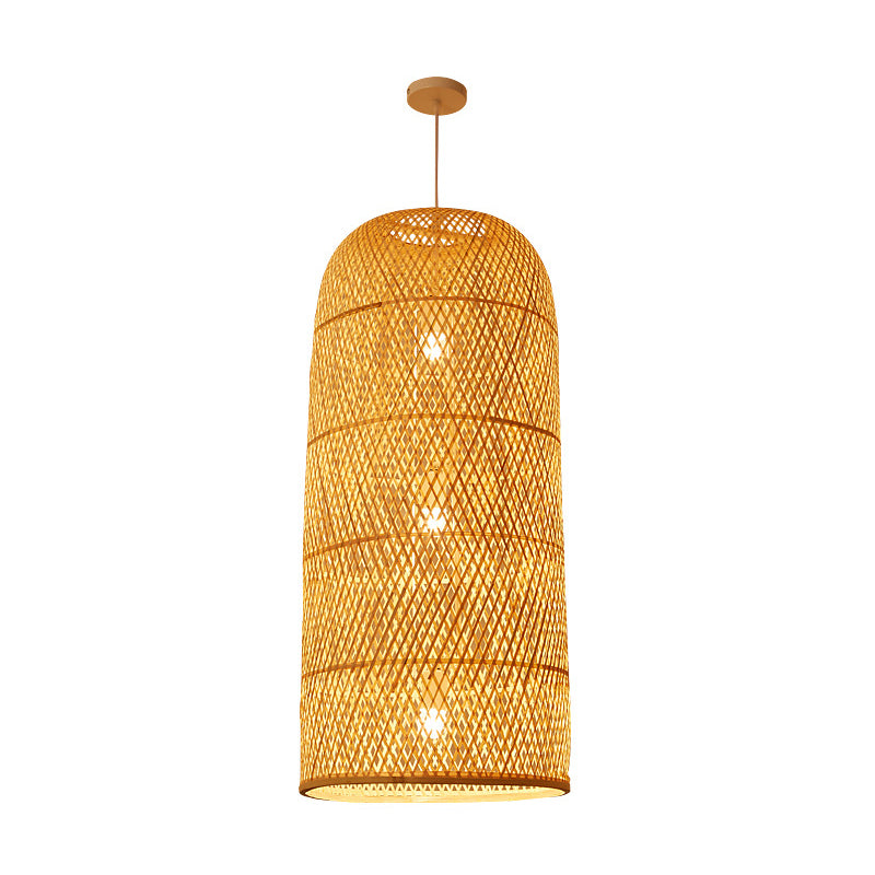 Bell/Bowl/Bottle Hallway Drop Pendant Criss-Cross Woven Bamboo Single-Bulb Asian Hanging Lamp in Beige Clearhalo 'Ceiling Lights' 'Modern Pendants' 'Modern' 'Pendant Lights' 'Pendants' Lighting' 1958495
