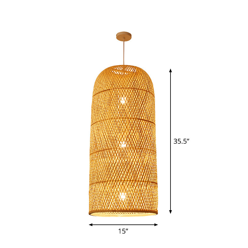 Bell/Bowl/Bottle Hallway Drop Pendant Criss-Cross Woven Bamboo Single-Bulb Asian Hanging Lamp in Beige Clearhalo 'Ceiling Lights' 'Modern Pendants' 'Modern' 'Pendant Lights' 'Pendants' Lighting' 1958496