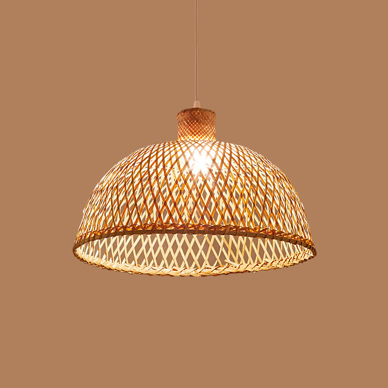 Bell/Bowl/Bottle Hallway Drop Pendant Criss-Cross Woven Bamboo Single-Bulb Asian Hanging Lamp in Beige Clearhalo 'Ceiling Lights' 'Modern Pendants' 'Modern' 'Pendant Lights' 'Pendants' Lighting' 1958498
