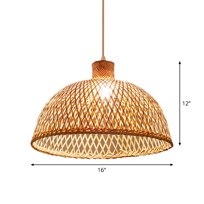 Bell/Bowl/Bottle Hallway Drop Pendant Criss-Cross Woven Bamboo Single-Bulb Asian Hanging Lamp in Beige Clearhalo 'Ceiling Lights' 'Modern Pendants' 'Modern' 'Pendant Lights' 'Pendants' Lighting' 1958499