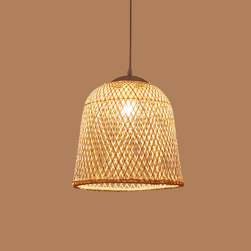 Bell/Bowl/Bottle Hallway Drop Pendant Criss-Cross Woven Bamboo Single-Bulb Asian Hanging Lamp in Beige Clearhalo 'Ceiling Lights' 'Modern Pendants' 'Modern' 'Pendant Lights' 'Pendants' Lighting' 1958501
