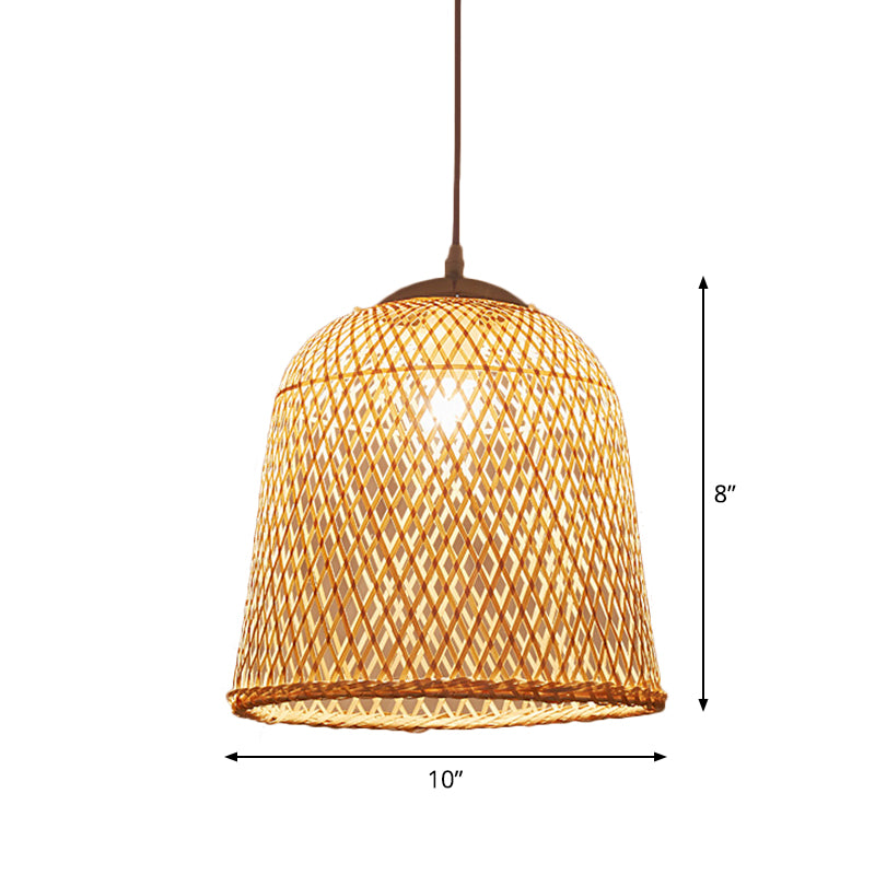Bell/Bowl/Bottle Hallway Drop Pendant Criss-Cross Woven Bamboo Single-Bulb Asian Hanging Lamp in Beige Clearhalo 'Ceiling Lights' 'Modern Pendants' 'Modern' 'Pendant Lights' 'Pendants' Lighting' 1958502