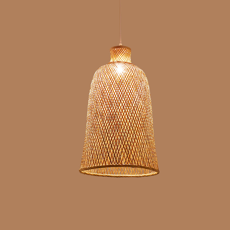 Bell/Bowl/Bottle Hallway Drop Pendant Criss-Cross Woven Bamboo Single-Bulb Asian Hanging Lamp in Beige Clearhalo 'Ceiling Lights' 'Modern Pendants' 'Modern' 'Pendant Lights' 'Pendants' Lighting' 1958504