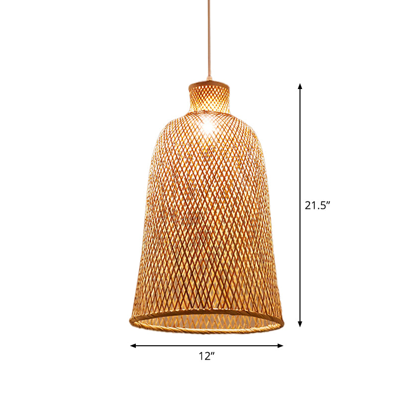 Bell/Bowl/Bottle Hallway Drop Pendant Criss-Cross Woven Bamboo Single-Bulb Asian Hanging Lamp in Beige Clearhalo 'Ceiling Lights' 'Modern Pendants' 'Modern' 'Pendant Lights' 'Pendants' Lighting' 1958505