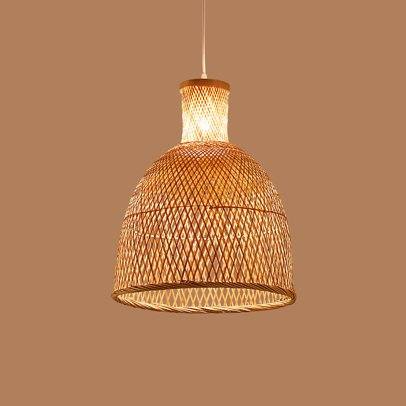 Bell/Bowl/Bottle Hallway Drop Pendant Criss-Cross Woven Bamboo Single-Bulb Asian Hanging Lamp in Beige Clearhalo 'Ceiling Lights' 'Modern Pendants' 'Modern' 'Pendant Lights' 'Pendants' Lighting' 1958507