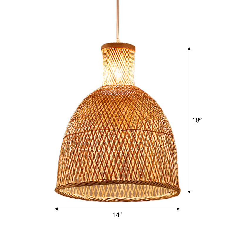 Bell/Bowl/Bottle Hallway Drop Pendant Criss-Cross Woven Bamboo Single-Bulb Asian Hanging Lamp in Beige Clearhalo 'Ceiling Lights' 'Modern Pendants' 'Modern' 'Pendant Lights' 'Pendants' Lighting' 1958508