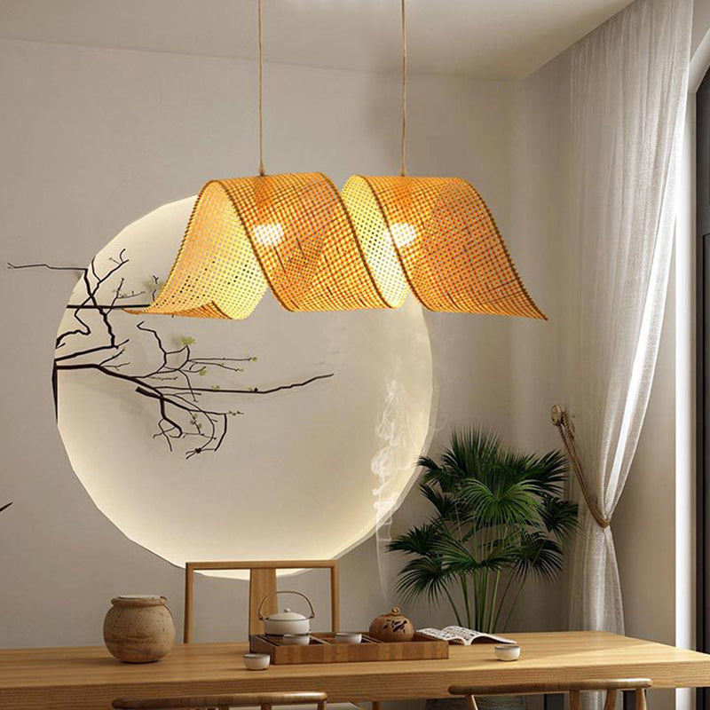 Twisted Bamboo Mesh Pendant Light Creative Asian Style 1-Light Beige Ceiling Suspension Lamp Beige Clearhalo 'Ceiling Lights' 'Modern Pendants' 'Modern' 'Pendant Lights' 'Pendants' Lighting' 1958509