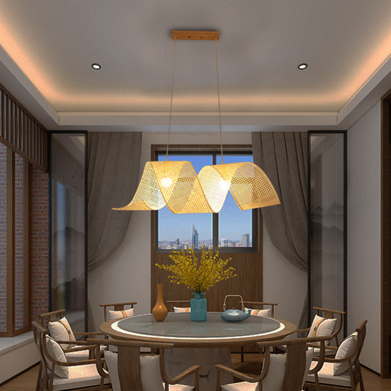 Twisted Bamboo Mesh Pendant Light Creative Asian Style 1-Light Beige Ceiling Suspension Lamp Clearhalo 'Ceiling Lights' 'Modern Pendants' 'Modern' 'Pendant Lights' 'Pendants' Lighting' 1958510