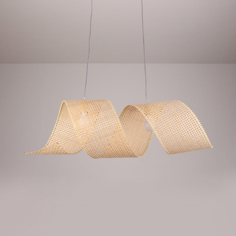 Twisted Bamboo Mesh Pendant Light Creative Asian Style 1-Light Beige Ceiling Suspension Lamp Clearhalo 'Ceiling Lights' 'Modern Pendants' 'Modern' 'Pendant Lights' 'Pendants' Lighting' 1958511
