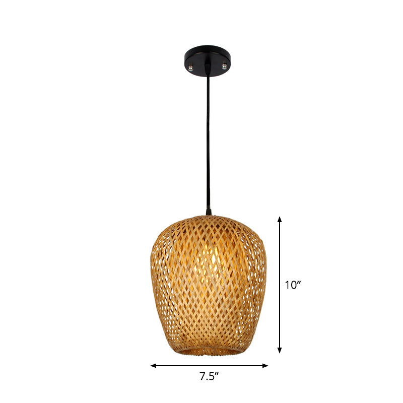 Asia 1/3-Bulb Suspension Light Beige Mixed Shape/Ellipse/Droplet Hanging Pendant with Bamboo Shade, 10"/12"/14" Width Clearhalo 'Ceiling Lights' 'Modern Pendants' 'Modern' 'Pendant Lights' 'Pendants' Lighting' 1958520