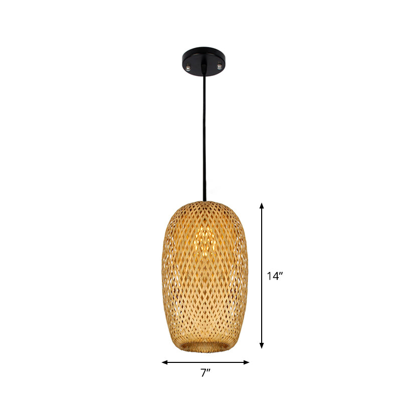 Asia 1/3-Bulb Suspension Light Beige Mixed Shape/Ellipse/Droplet Hanging Pendant with Bamboo Shade, 10"/12"/14" Width Clearhalo 'Ceiling Lights' 'Modern Pendants' 'Modern' 'Pendant Lights' 'Pendants' Lighting' 1958522