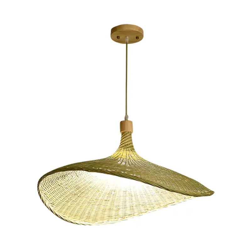 Floppy Hat Shaped Pendant Lamp Modern Bamboo 12.5"/17"/29" Wide 1/3-Light Beige Hanging Light Fixture for Tearoom Clearhalo 'Ceiling Lights' 'Modern Pendants' 'Modern' 'Pendant Lights' 'Pendants' Lighting' 1958527