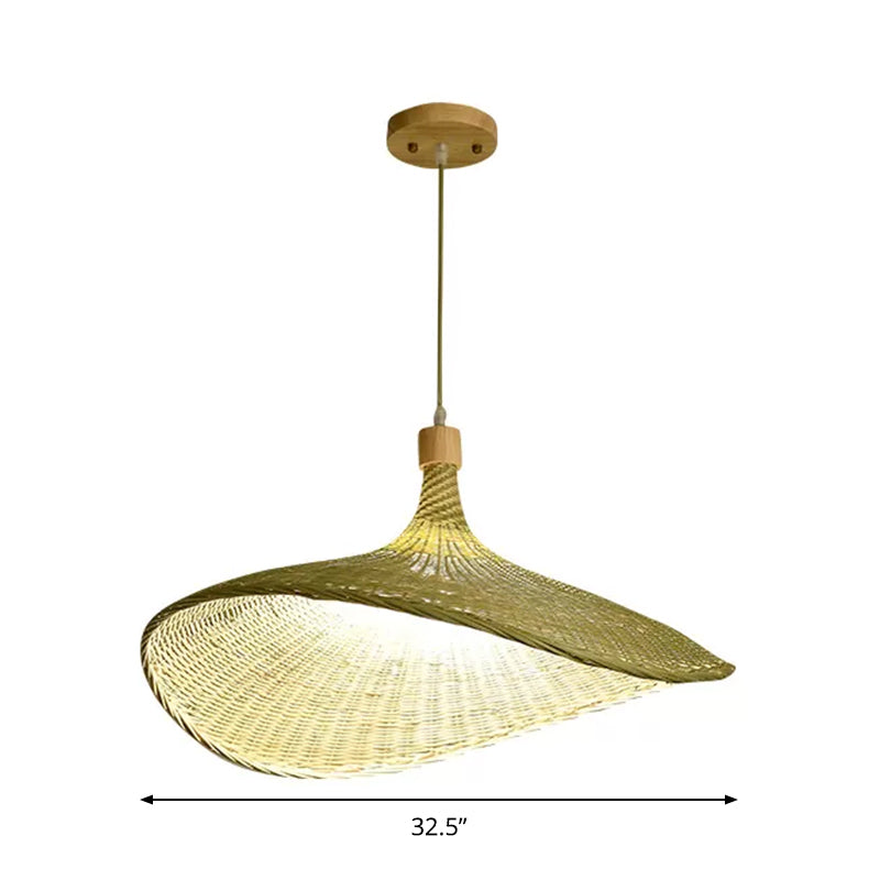 Floppy Hat Shaped Pendant Lamp Modern Bamboo 12.5"/17"/29" Wide 1/3-Light Beige Hanging Light Fixture for Tearoom Clearhalo 'Ceiling Lights' 'Modern Pendants' 'Modern' 'Pendant Lights' 'Pendants' Lighting' 1958533