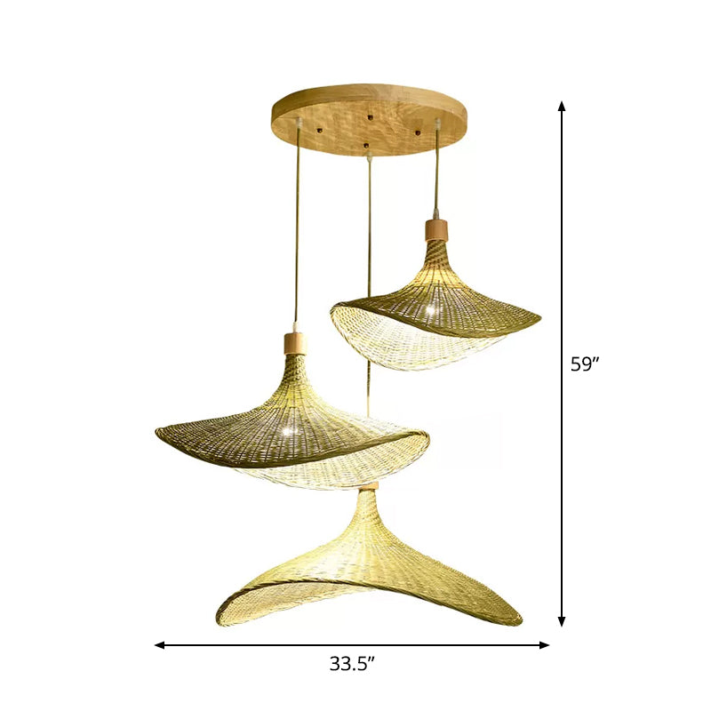 Floppy Hat Shaped Pendant Lamp Modern Bamboo 12.5"/17"/29" Wide 1/3-Light Beige Hanging Light Fixture for Tearoom Clearhalo 'Ceiling Lights' 'Modern Pendants' 'Modern' 'Pendant Lights' 'Pendants' Lighting' 1958536