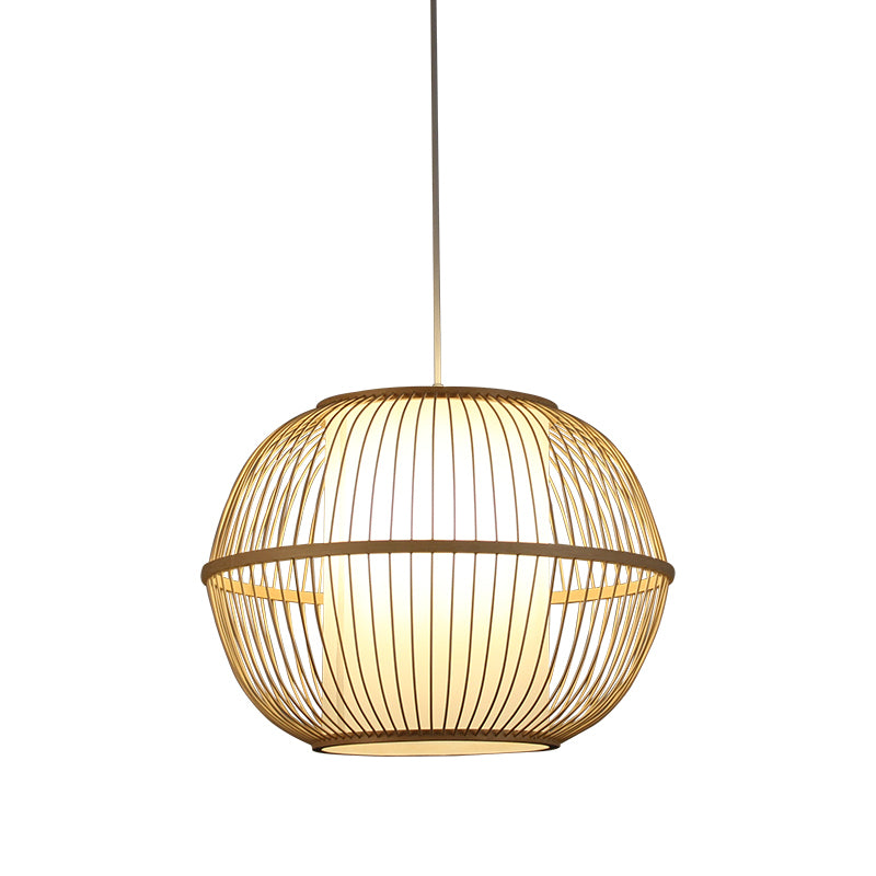 Spherical Bamboo Hanging Lamp Asian 1 Light 10"/14"/18" Wide Beige Suspended Lighting Fixture with Interior Shade Clearhalo 'Ceiling Lights' 'Modern Pendants' 'Modern' 'Pendant Lights' 'Pendants' Lighting' 1958538
