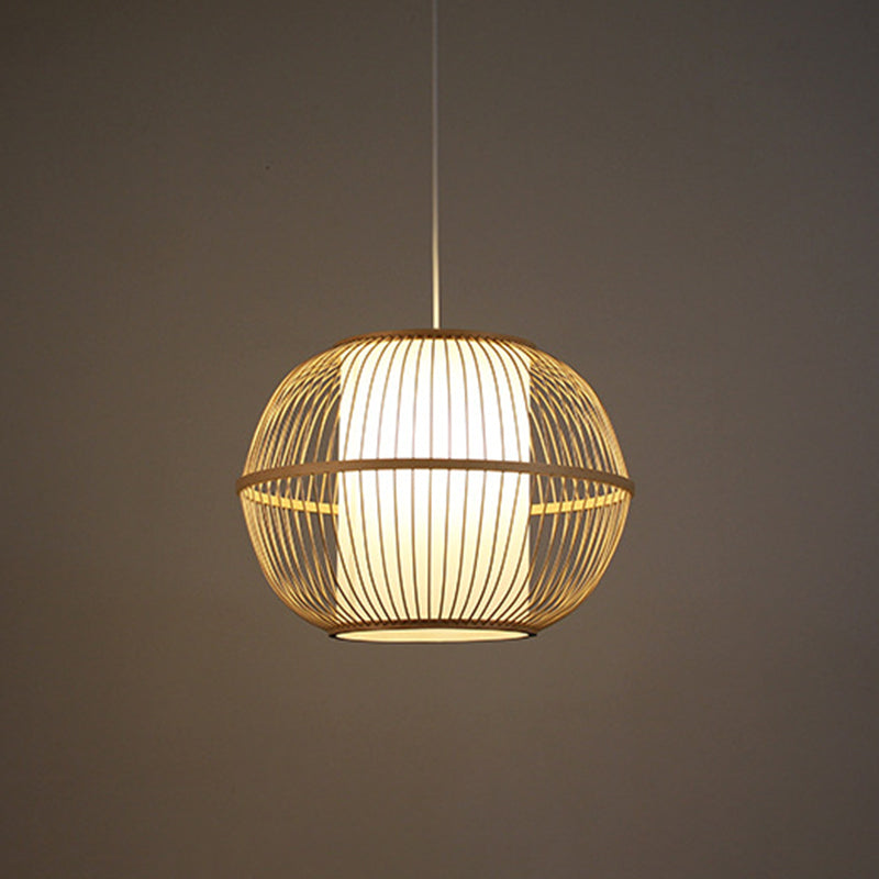Spherical Bamboo Hanging Lamp Asian 1 Light 10"/14"/18" Wide Beige Suspended Lighting Fixture with Interior Shade Clearhalo 'Ceiling Lights' 'Modern Pendants' 'Modern' 'Pendant Lights' 'Pendants' Lighting' 1958539