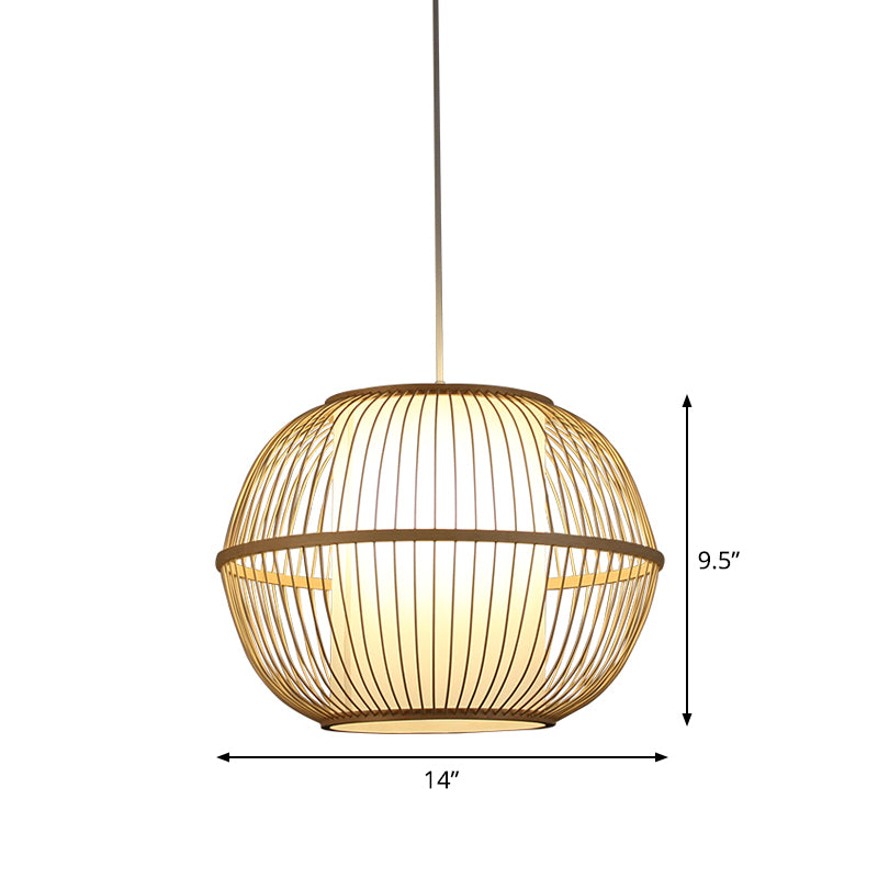 Spherical Bamboo Hanging Lamp Asian 1 Light 10"/14"/18" Wide Beige Suspended Lighting Fixture with Interior Shade Clearhalo 'Ceiling Lights' 'Modern Pendants' 'Modern' 'Pendant Lights' 'Pendants' Lighting' 1958541