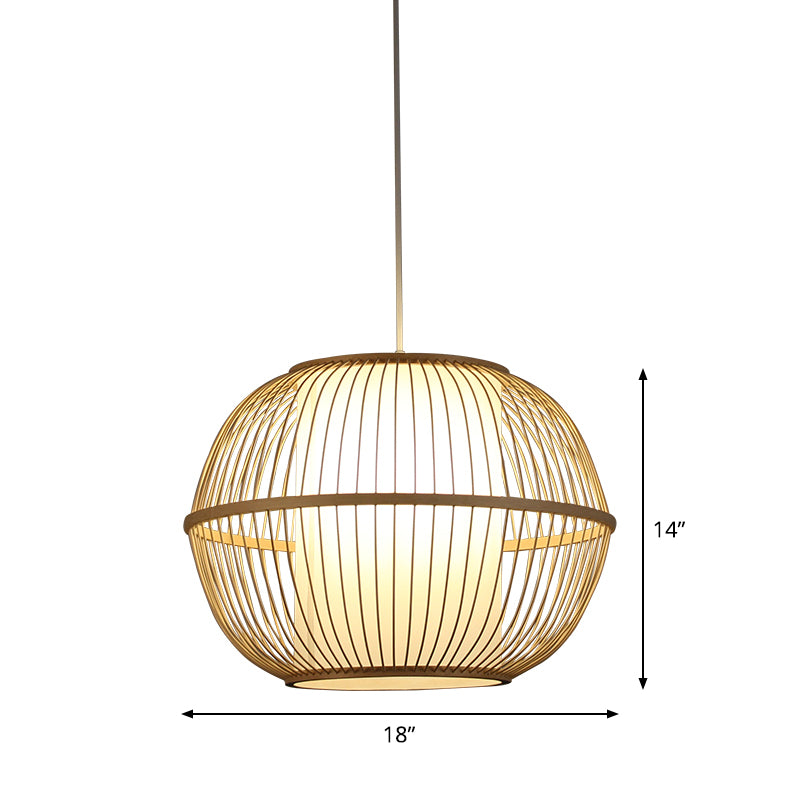 Spherical Bamboo Hanging Lamp Asian 1 Light 10"/14"/18" Wide Beige Suspended Lighting Fixture with Interior Shade Clearhalo 'Ceiling Lights' 'Modern Pendants' 'Modern' 'Pendant Lights' 'Pendants' Lighting' 1958542