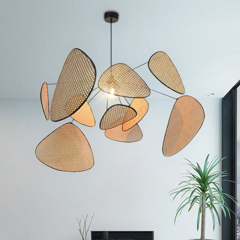 Hand-Worked Leaf Pendant Lighting Stylish Asian Bamboo 1 Bulb Beige Ceiling Suspension Lamp, 27.5"/31.5"/39" Wide Beige Clearhalo 'Ceiling Lights' 'Modern Pendants' 'Modern' 'Pendant Lights' 'Pendants' Lighting' 1958553