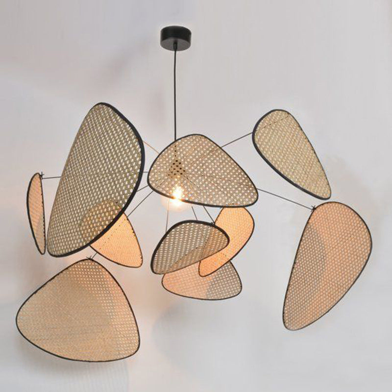 Hand-Worked Leaf Pendant Lighting Stylish Asian Bamboo 1 Bulb Beige Ceiling Suspension Lamp, 27.5"/31.5"/39" Wide Clearhalo 'Ceiling Lights' 'Modern Pendants' 'Modern' 'Pendant Lights' 'Pendants' Lighting' 1958556