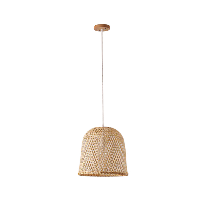 1 Head Bistro Pendulum Light Asian Beige Hanging Pendant Light with Bowl/Jar/Cloche Bamboo Shade Clearhalo 'Ceiling Lights' 'Modern Pendants' 'Modern' 'Pendant Lights' 'Pendants' Lighting' 1958574