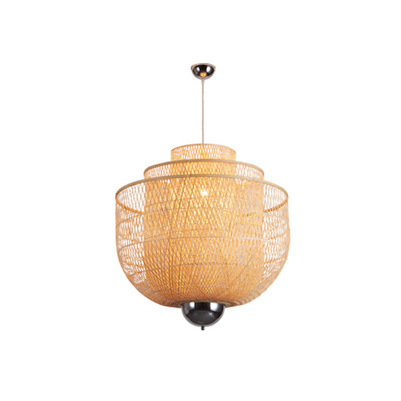 Inverted 3-Layer Bamboo Pendant Lamp Modern 1-Light Beige Suspended Lighting Fixture for Restaurant, 18"/23.5"/31.5" W Clearhalo 'Ceiling Lights' 'Modern Pendants' 'Modern' 'Pendant Lights' 'Pendants' Lighting' 1958579