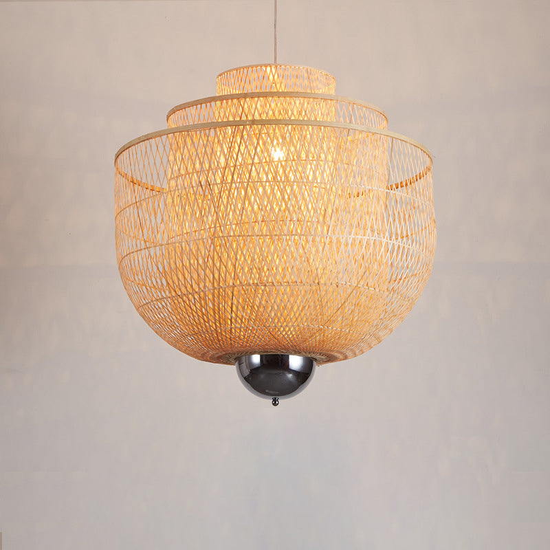 Inverted 3-Layer Bamboo Pendant Lamp Modern 1-Light Beige Suspended Lighting Fixture for Restaurant, 18"/23.5"/31.5" W Clearhalo 'Ceiling Lights' 'Modern Pendants' 'Modern' 'Pendant Lights' 'Pendants' Lighting' 1958580