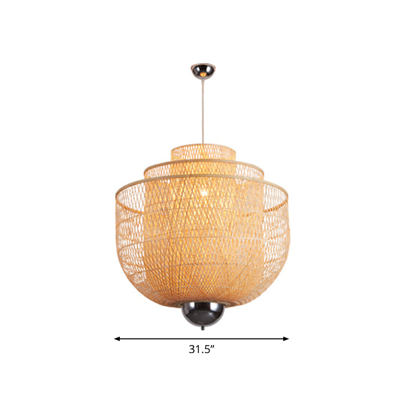 Inverted 3-Layer Bamboo Pendant Lamp Modern 1-Light Beige Suspended Lighting Fixture for Restaurant, 18"/23.5"/31.5" W Clearhalo 'Ceiling Lights' 'Modern Pendants' 'Modern' 'Pendant Lights' 'Pendants' Lighting' 1958581
