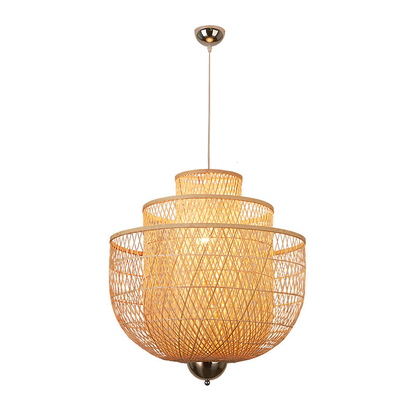 Inverted 3-Layer Bamboo Pendant Lamp Modern 1-Light Beige Suspended Lighting Fixture for Restaurant, 18"/23.5"/31.5" W Clearhalo 'Ceiling Lights' 'Modern Pendants' 'Modern' 'Pendant Lights' 'Pendants' Lighting' 1958585