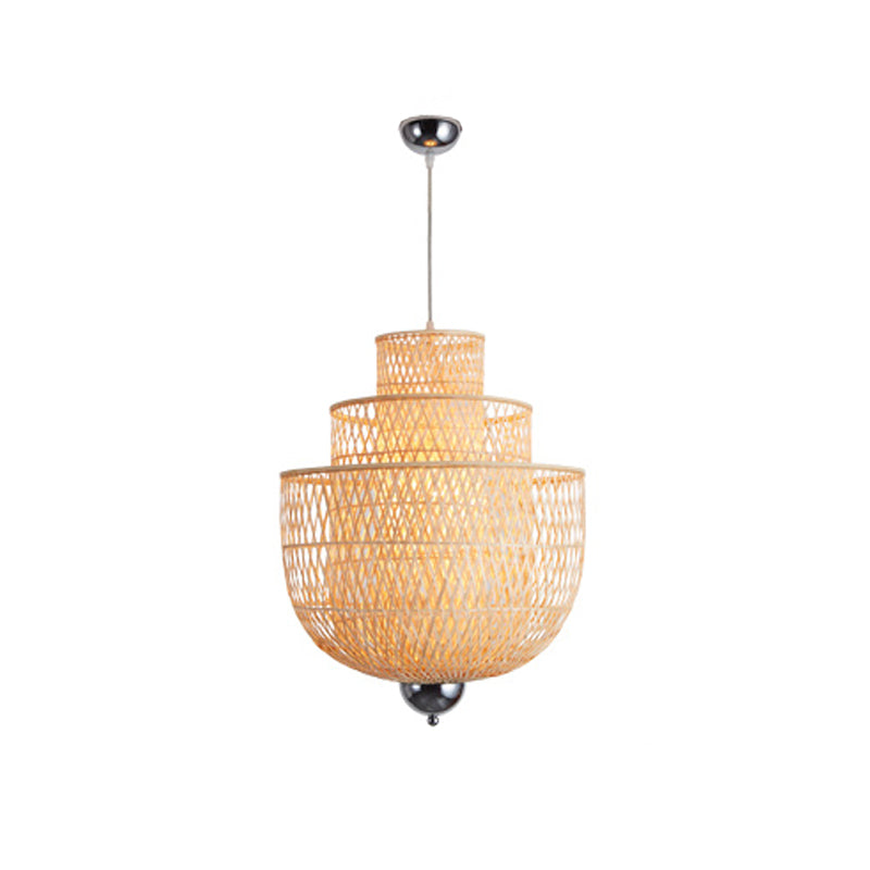 Inverted 3-Layer Bamboo Pendant Lamp Modern 1-Light Beige Suspended Lighting Fixture for Restaurant, 18"/23.5"/31.5" W Clearhalo 'Ceiling Lights' 'Modern Pendants' 'Modern' 'Pendant Lights' 'Pendants' Lighting' 1958588