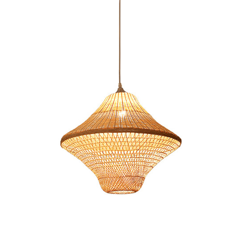 Beige Diamond/Bell/Onion Drop Pendant Asian Style 1 Bulb Bamboo Hanging Light Fixture for Tearoom Clearhalo 'Ceiling Lights' 'Modern Pendants' 'Modern' 'Pendant Lights' 'Pendants' Lighting' 1958592